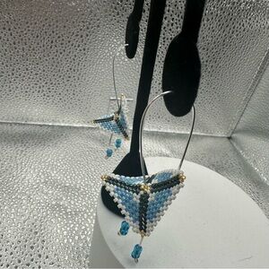 Chic Silver and Blue Beaded Earrings